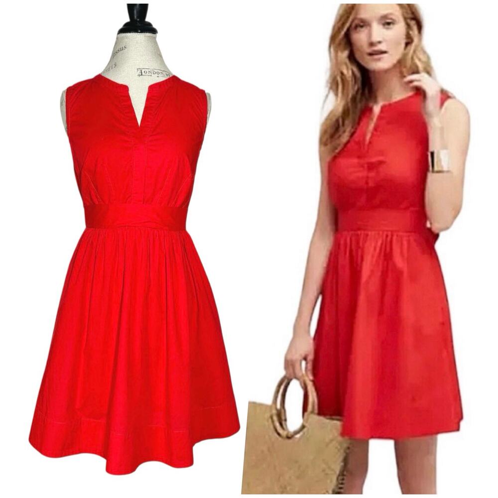 Maeve | Women | Adrian Red Sleeveless Cotton Poplin Mini Shirt Dress | Size 8